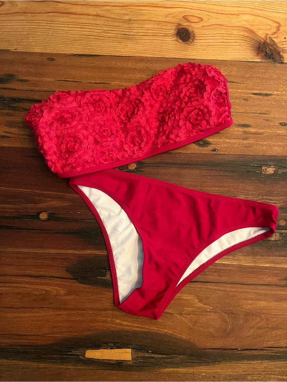Red Floral Bandeau Bikini Set